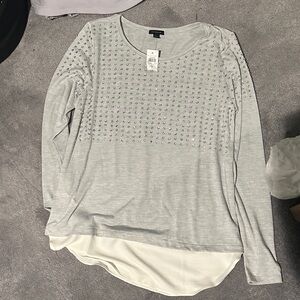 Ann Taylor Gray Embellished Long Sleeve Top